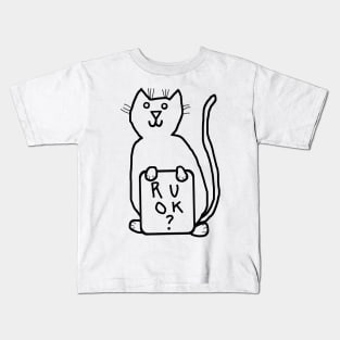 Cute Cat Wants to Know R U OK Line Drawing Kids T-Shirt